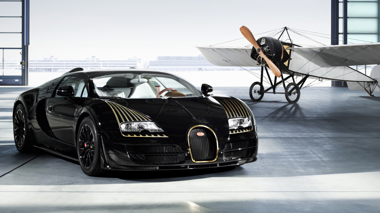 Обои Bugatti And Airplane 1280x720