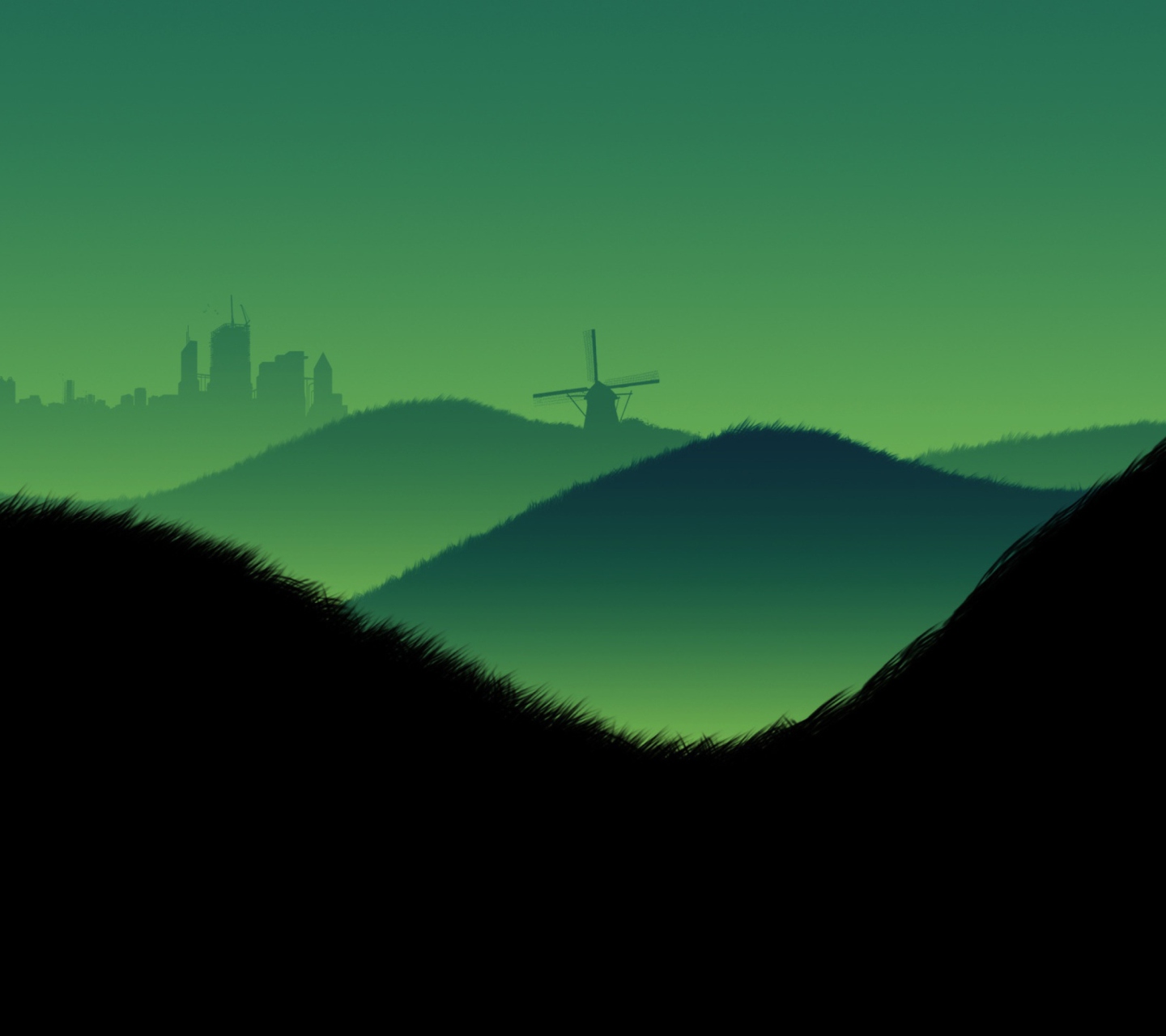 Fondo de pantalla Green Hills Illustration 1440x1280