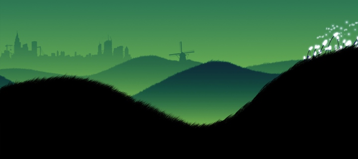 Green Hills Illustration wallpaper 720x320
