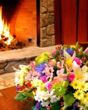 Das Bouquet Near Fireplace Wallpaper 128x160