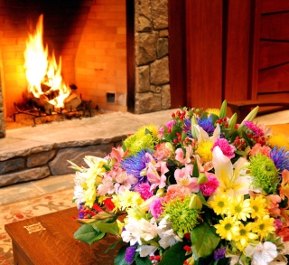 Bouquet Near Fireplace Background for 128x128