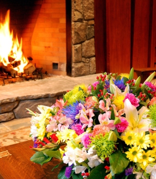 Bouquet Near Fireplace Picture for 240x320
