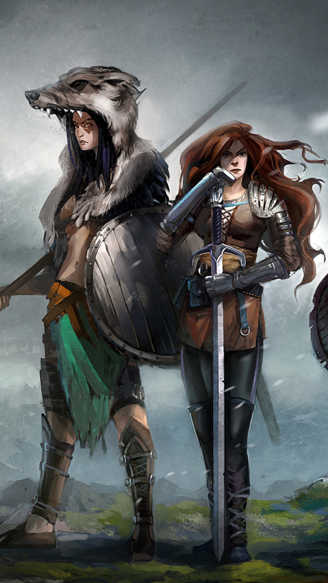 Fondo de pantalla Warriors Valkyries, Norse Mythology 640x1136