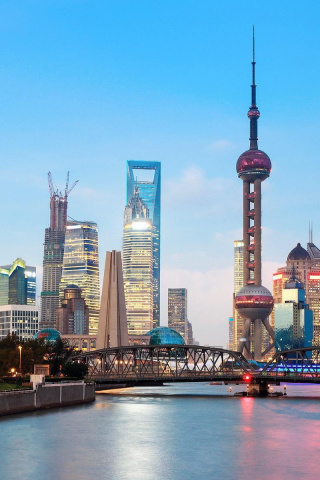 Fondo de pantalla Shanghai Bund Waterfront Area 320x480