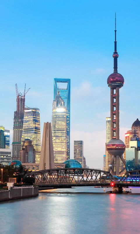 Fondo de pantalla Shanghai Bund Waterfront Area 480x800