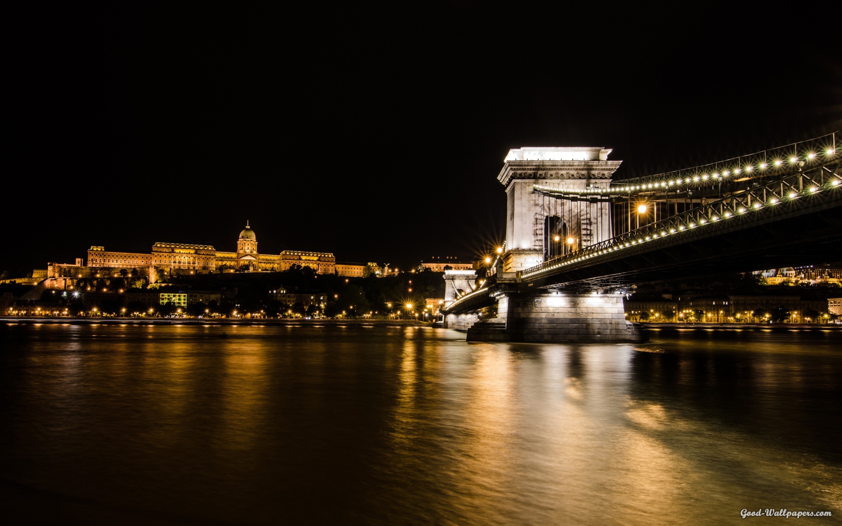 Chain Bridge at Night in Budapest Hungary wallpaper 1680x1050