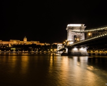 Das Chain Bridge at Night in Budapest Hungary Wallpaper 220x176