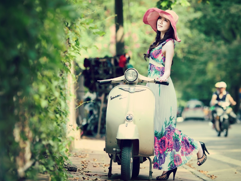 Asian Girl With Vespa wallpaper 1024x768