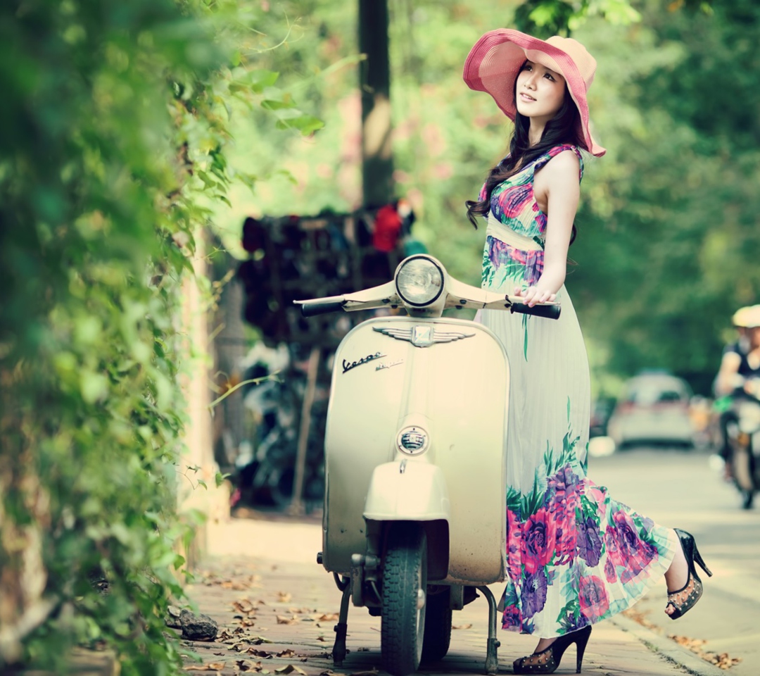 Asian Girl With Vespa wallpaper 1080x960