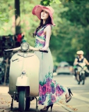 Asian Girl With Vespa wallpaper 128x160