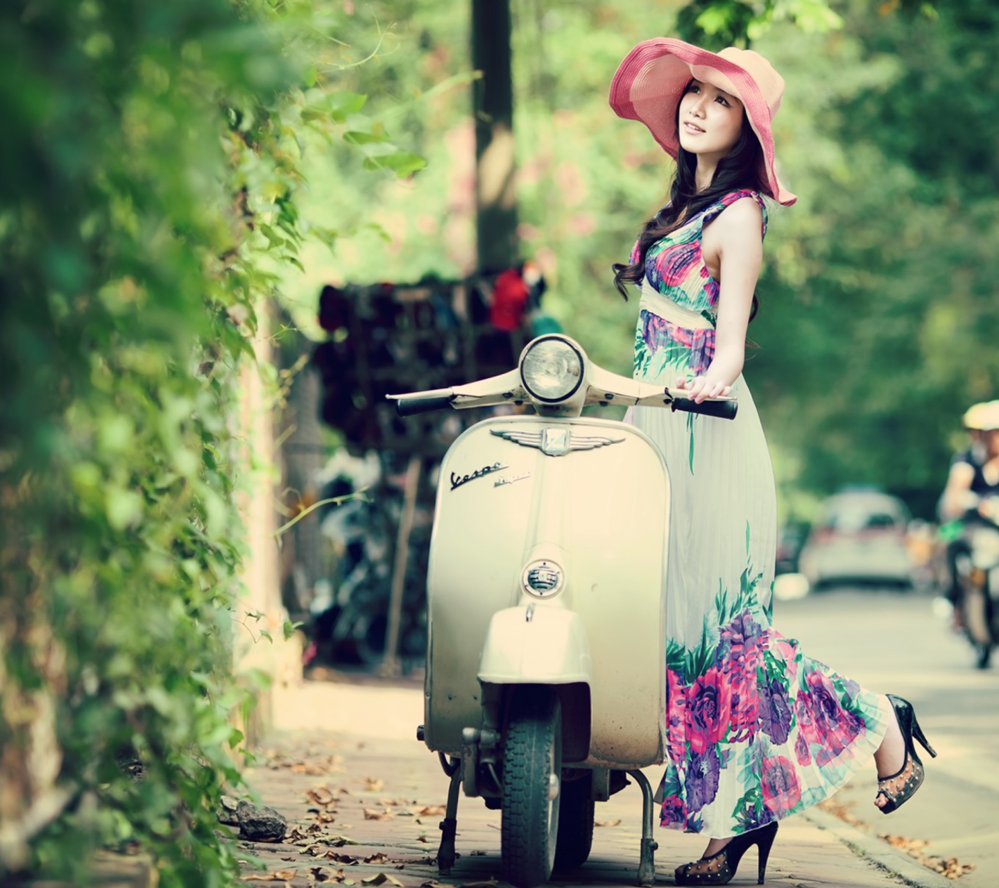 Asian Girl With Vespa wallpaper 1440x1280