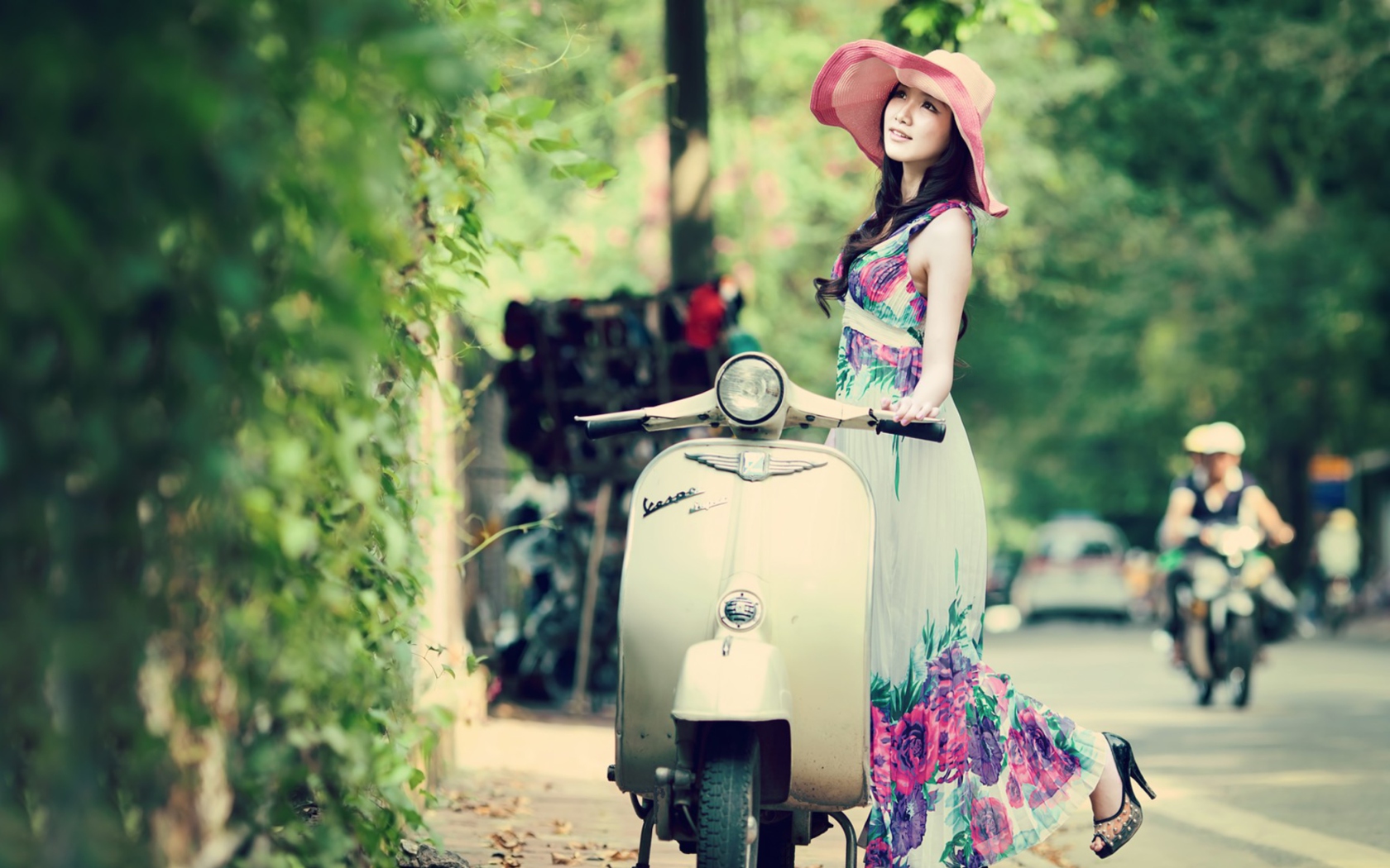 Asian Girl With Vespa wallpaper 1680x1050