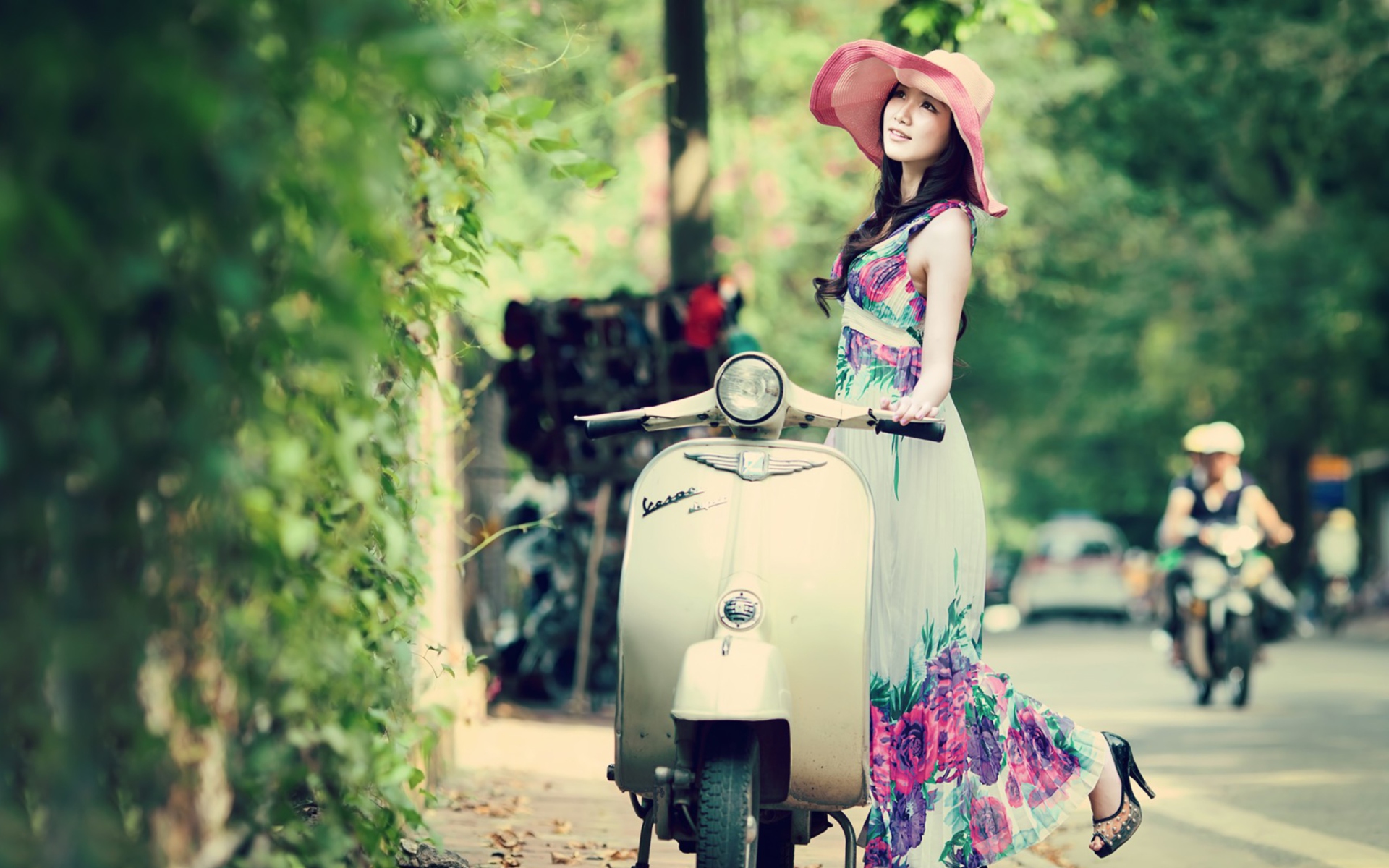 Asian Girl With Vespa wallpaper 1920x1200