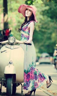 Asian Girl With Vespa wallpaper 240x400