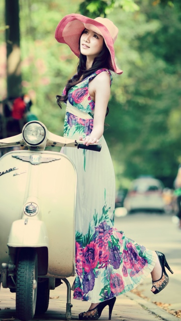 Asian Girl With Vespa wallpaper 360x640