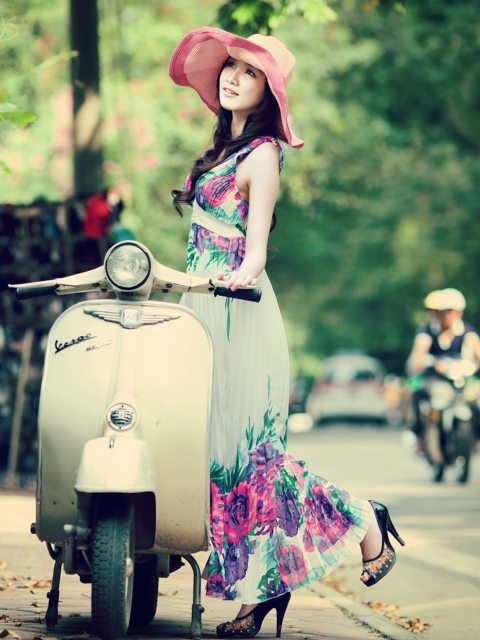 Asian Girl With Vespa wallpaper 480x640