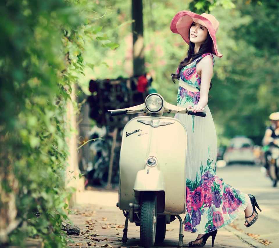 Asian Girl With Vespa wallpaper 960x854