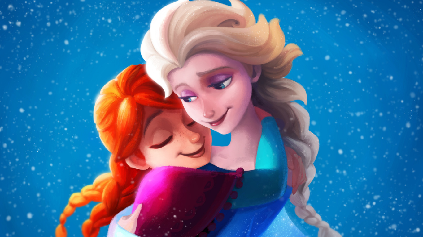 Fondo de pantalla Frozen Sisters Elsa and Anna 1366x768