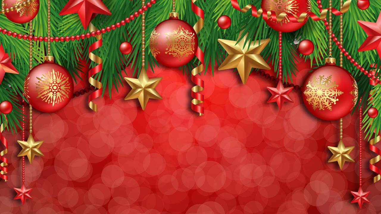 Обои Red Christmas Decorations 1280x720