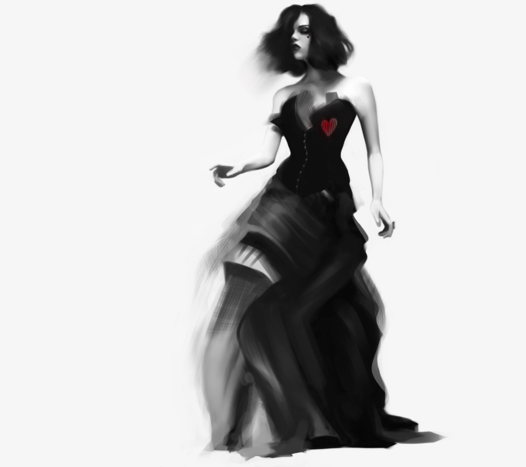 Das Girl Black And White Painting Wallpaper 1080x960