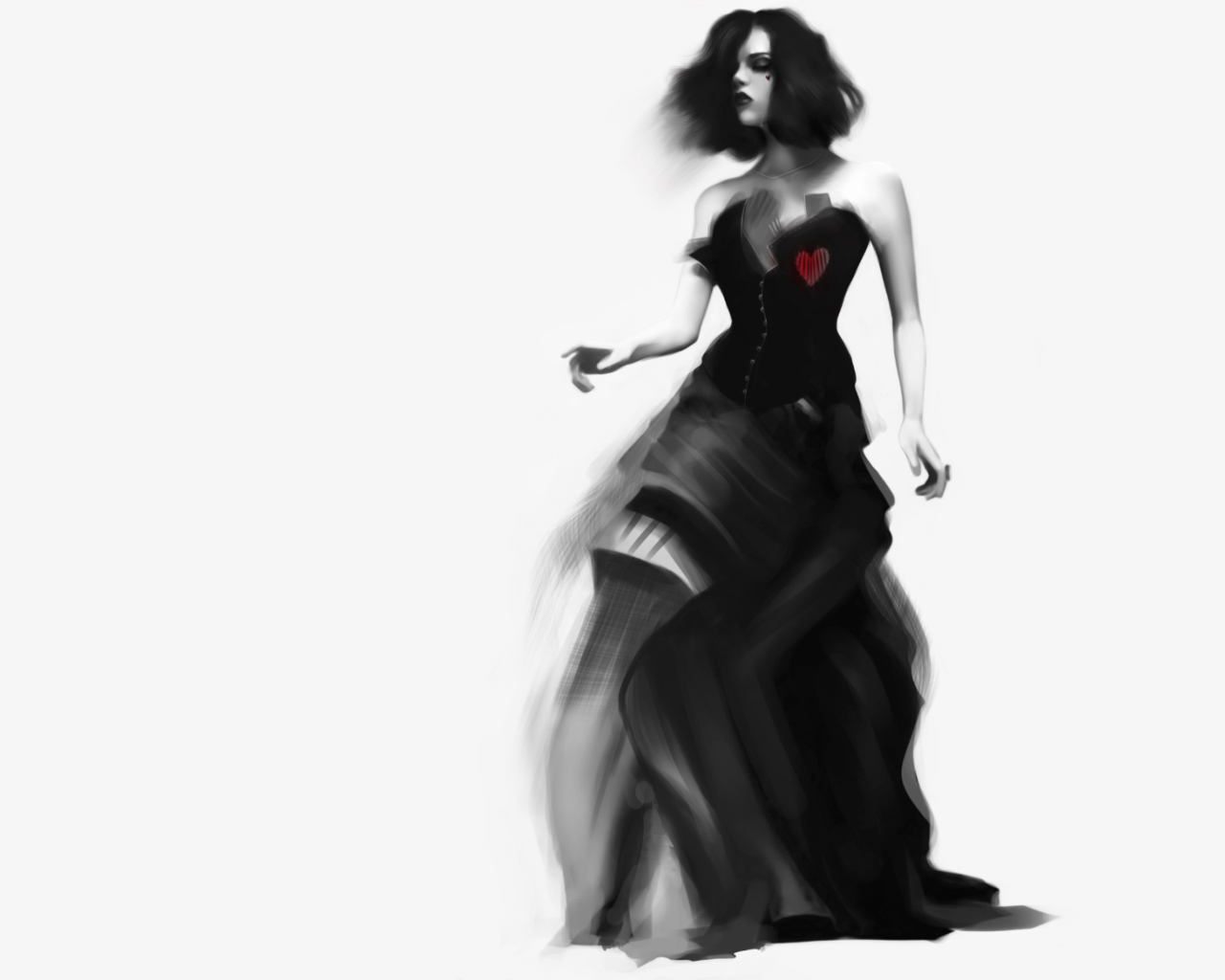 Screenshot №1 pro téma Girl Black And White Painting 1280x1024