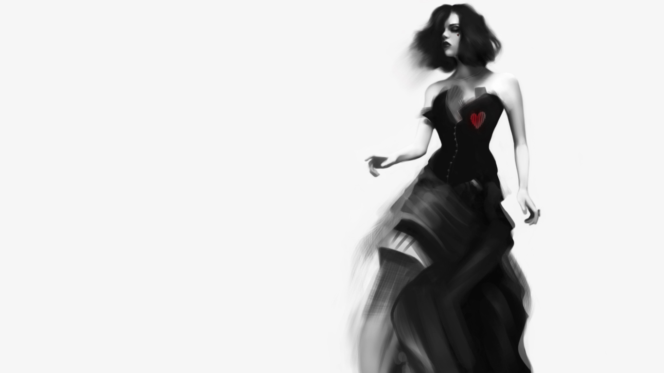 Das Girl Black And White Painting Wallpaper 1366x768