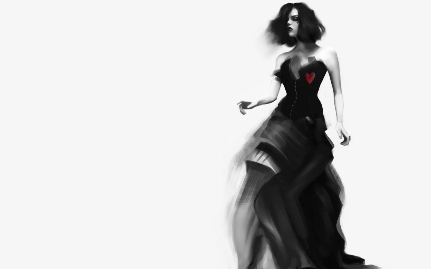 Girl Black And White Painting wallpaper 1440x900
