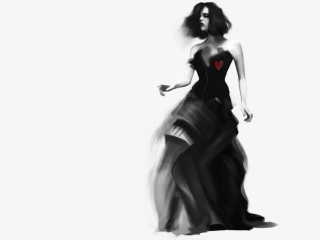 Das Girl Black And White Painting Wallpaper 320x240