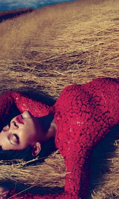 Rihanna In Gorgeous Red Dress wallpaper 240x400