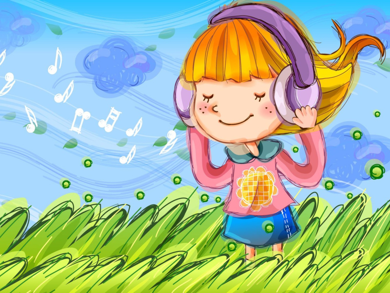 Cute Girl In Headphones wallpaper 1280x960