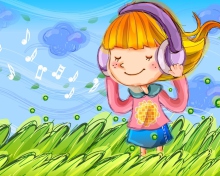 Das Cute Girl In Headphones Wallpaper 220x176