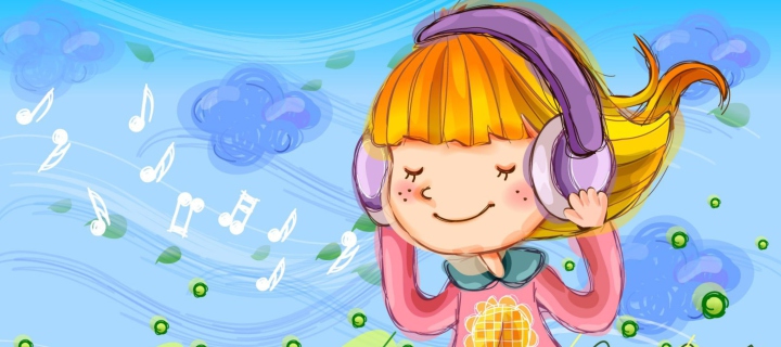 Cute Girl In Headphones wallpaper 720x320