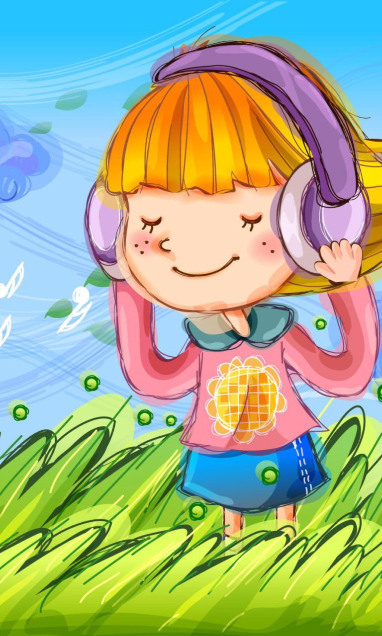 Fondo de pantalla Cute Girl In Headphones 768x1280