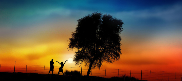 Screenshot №1 pro téma Couple Silhouettes Under Tree At Sunset 720x320