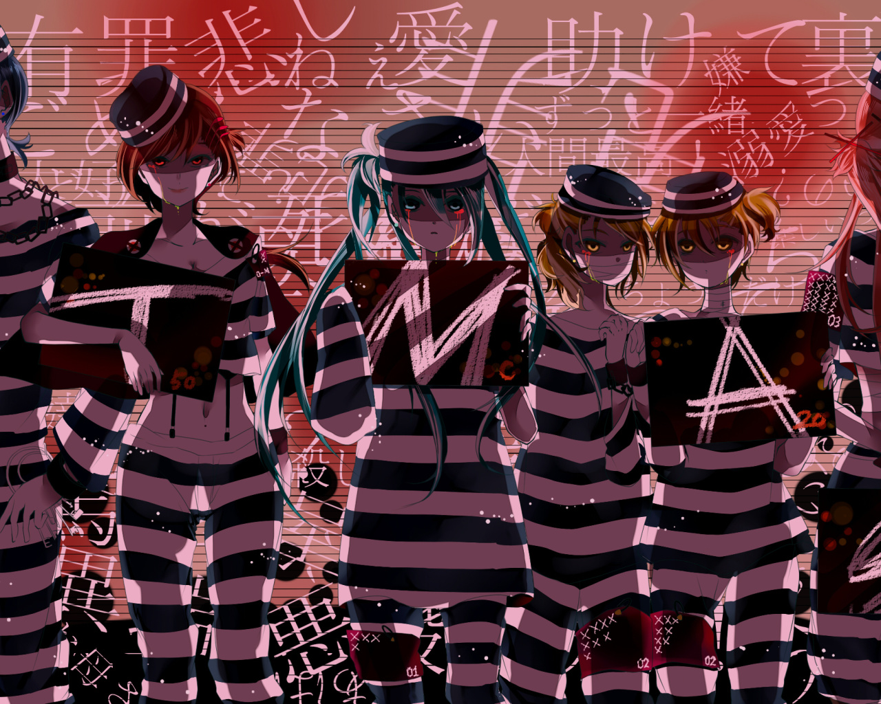 Das Hatsune Miku, Kagamine Len, Kagamine Rin, Kaito, Megurine Luka, Meiko Wallpaper 1280x1024