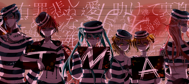 Das Hatsune Miku, Kagamine Len, Kagamine Rin, Kaito, Megurine Luka, Meiko Wallpaper 720x320