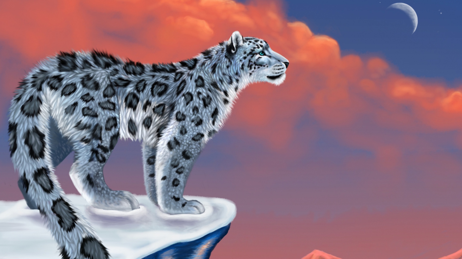 Обои Snow Leopard Drawing 1920x1080