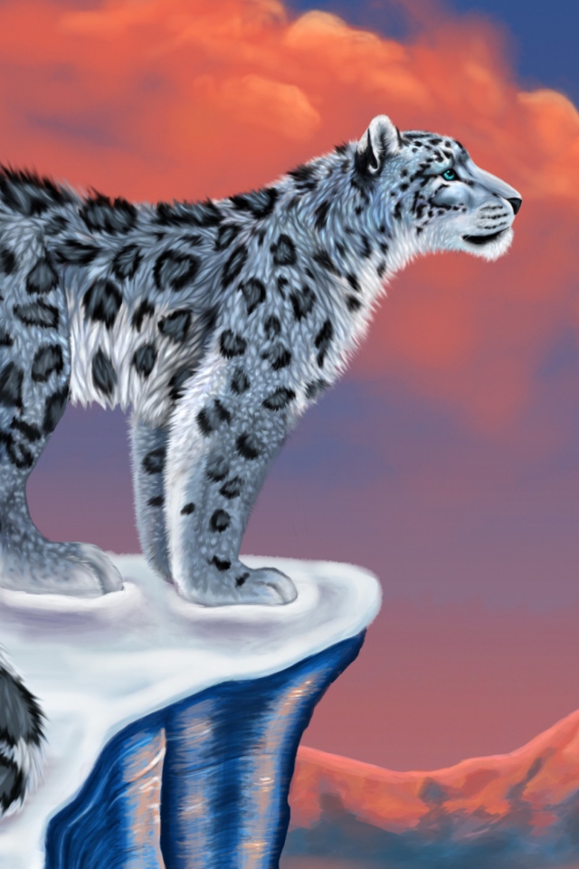 Das Snow Leopard Drawing Wallpaper 640x960