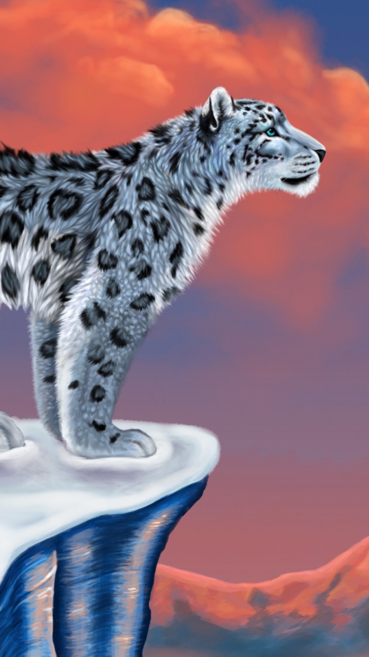 Обои Snow Leopard Drawing 750x1334