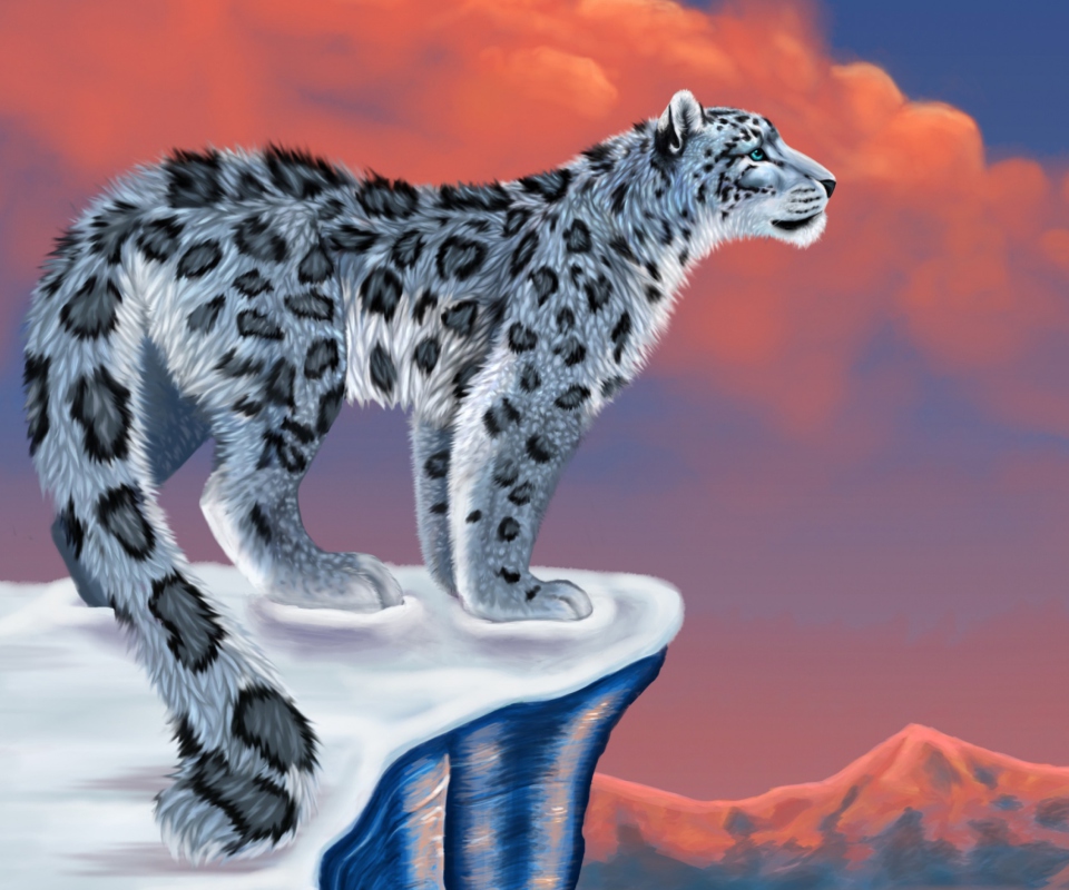 Das Snow Leopard Drawing Wallpaper 960x800