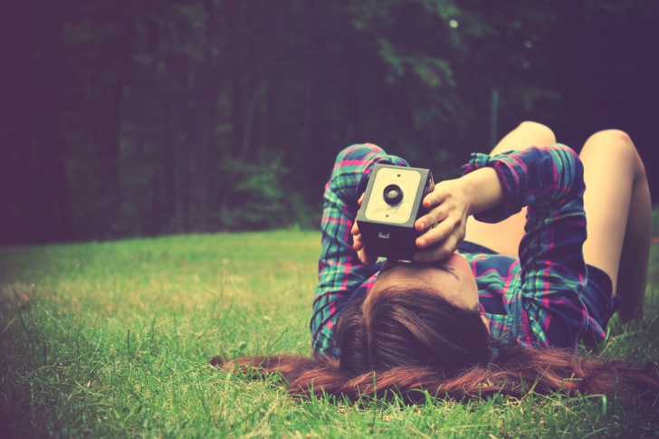 Girl With Retro Camera wallpaper