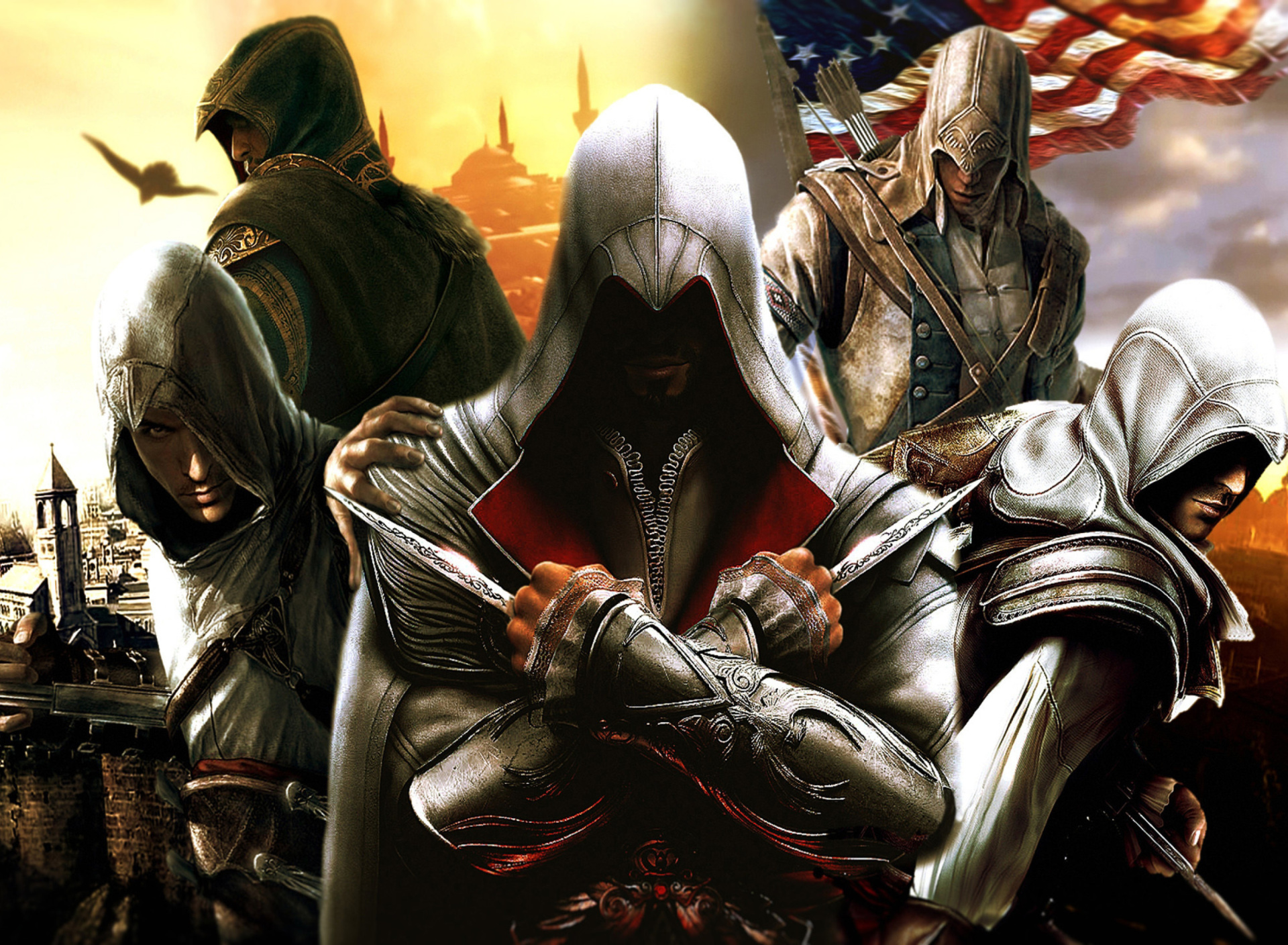Обои Assassins Creed Altair Ezio Connor 1920x1408
