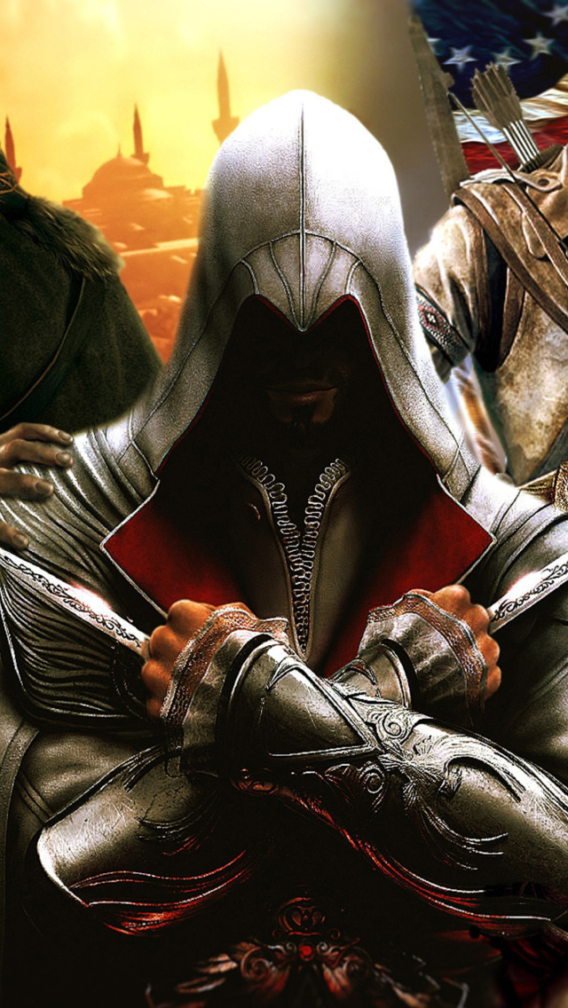Обои Assassins Creed Altair Ezio Connor 640x1136