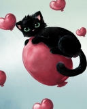 Обои Black Kitty And Red Heart Balloons 128x160
