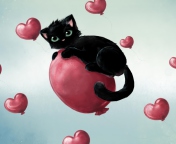 Screenshot №1 pro téma Black Kitty And Red Heart Balloons 176x144