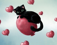 Fondo de pantalla Black Kitty And Red Heart Balloons 220x176