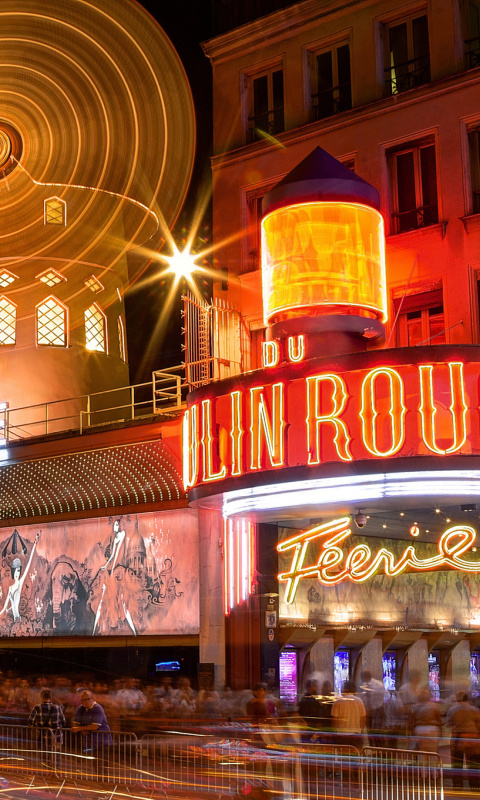 Das Moulin Rouge cabaret in Paris Wallpaper 480x800