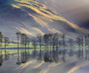 Mountanes, Lake And Trees Painting wallpaper 176x144