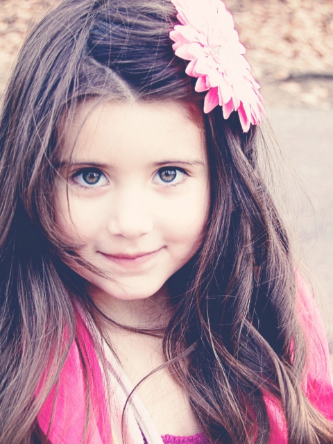 Das Little Girl With Flower In Her Hair Wallpaper 480x640