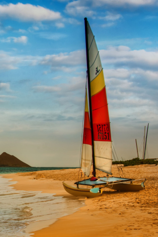 Sfondi Boat On Oahu Beach Hawaii 320x480